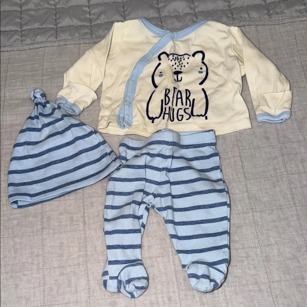Gerber Cream and Blue Bear Hugs Matching Set